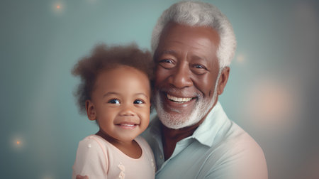 Portrait of a smiling African-American grandfather with his granddaughter.の素材