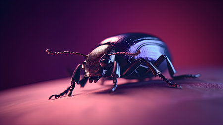 Close-up of a beetle on a purple background. 3d renderingの素材