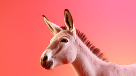 Portrait of a white donkey isolated on a pink background. 3d renderingの素材