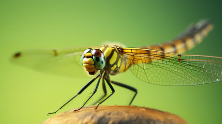 Dragonfly close-up on a green background. 3d renderingの素材