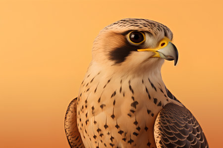 Peregrine falcon close-up on a yellow backgroundの素材