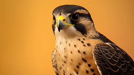 Peregrine falcon on a yellow background with copy spaceの素材