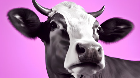 Cow head close-up on a pink background. 3d renderingの素材