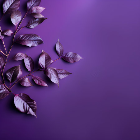 Creative layout made of purple leaves on purple background. Flat lay, top view, copy spaceの素材