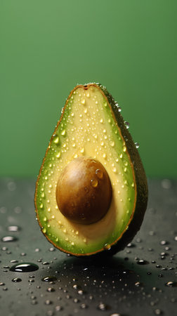 Avocado with water drops on a dark background. Close-up.の素材