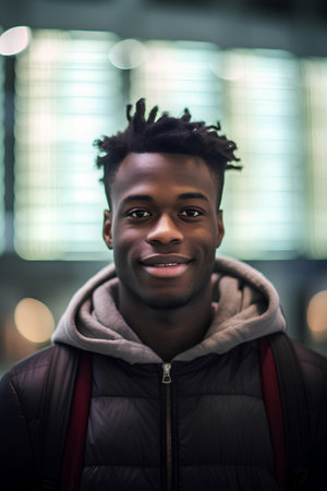 Portrait of young african american man in the city.の素材