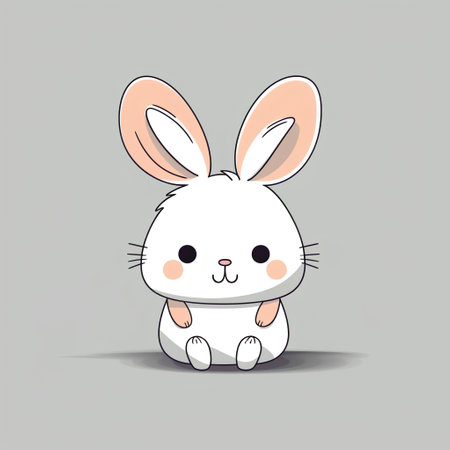 Cute cartoon bunny. Vector illustration of a white rabbit with a smile.の素材