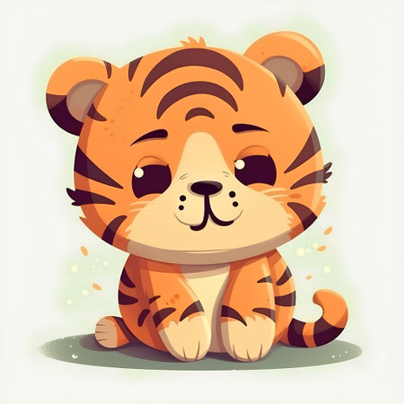 Cute cartoon tiger. Vector illustration of a cute tiger sitting.の素材