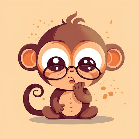Cute cartoon monkey with glasses. Vector illustration of a monkey.の素材