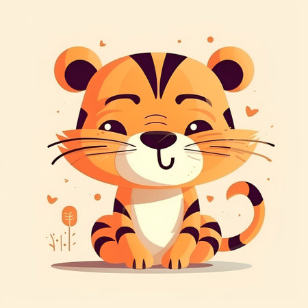 Cute cartoon tiger character. Vector illustration in a flat style.の素材