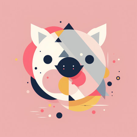 Cute dog with abstract geometric background. Vector illustration in flat style.の素材