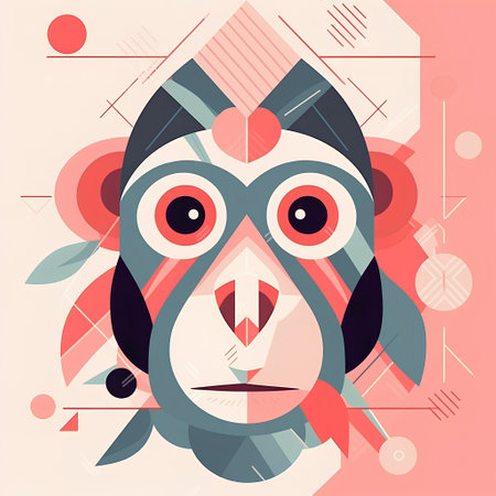 Vector illustration of monkey head in tribal style. Polynesian totem.の素材