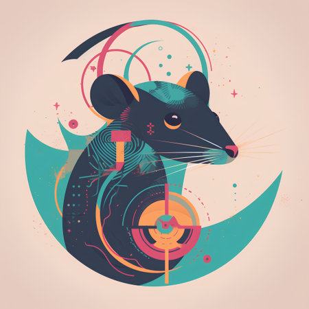 Vector illustration of a cute rat on a background of the moon.の素材
