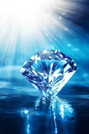 Diamond on blue background. 3d illustration. Shallow depth of field.の素材