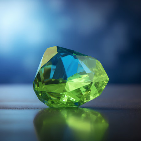 Green sapphire on blue bokeh background. 3d renderingの素材