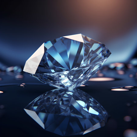Blue diamond on a black background. 3d rendering, 3d illustration.の素材