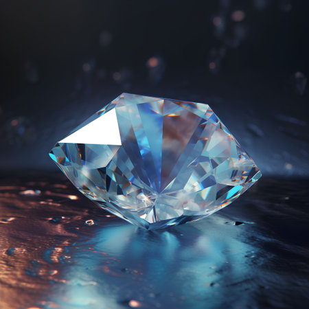 Blue diamond on a dark background. 3d rendering, 3d illustration.の素材