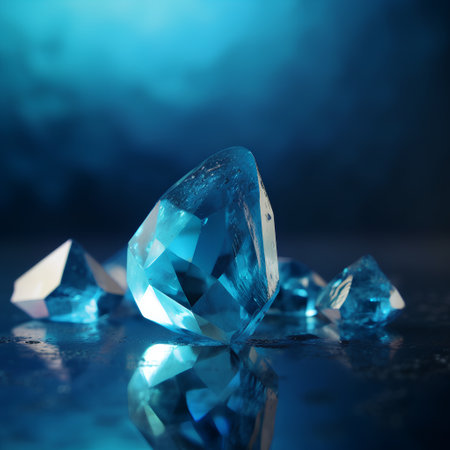 Blue diamond on a dark blue background. 3d render illustration.の素材