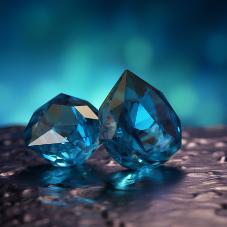 Blue diamonds on a dark background. 3D illustration. Toned.の素材