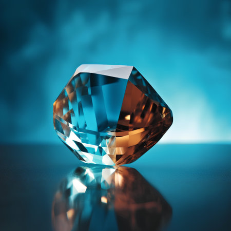 Gemstone on a blue background. 3d rendering toned imageの素材
