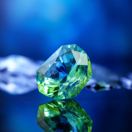 Gemstone on a blue background. Jewelry background. Macroの素材