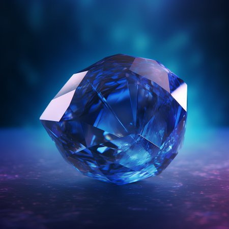3d render of a blue diamond on a dark background with bokehの素材