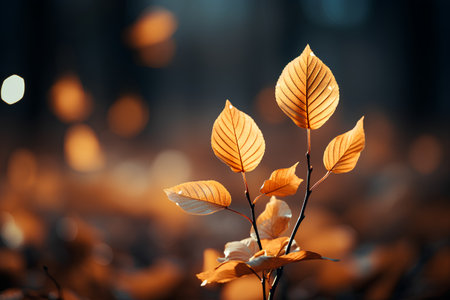 Autumn background with colorful leaves and bokeh lights. Beautiful nature scene.の素材