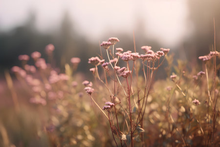Wild flowers in the meadow at sunset. Filtered image processed vintage effect.の素材