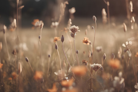 Photo for Vintage photo of wild flowers in the meadow at sunset. - Royalty Free Image