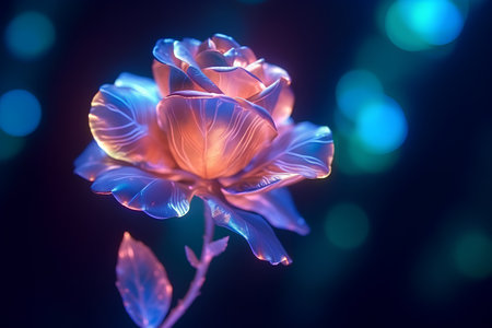 3d render of a rose on a black background with blue lightsの素材