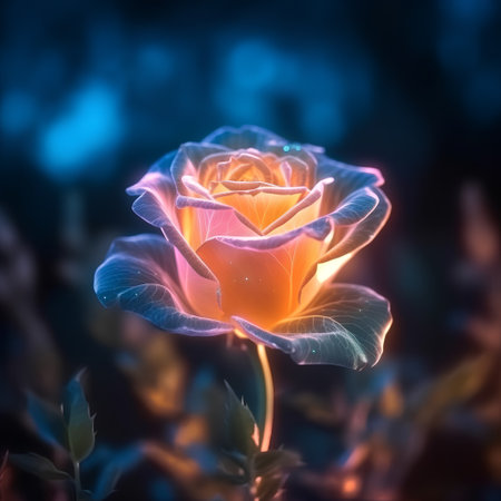 Colorful rose flower on a dark background with bokeh effectの素材