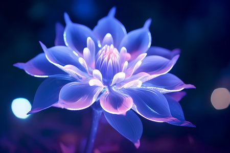 Beautiful blue lotus flower on dark background with bokehの素材