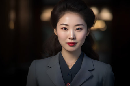 portrait of a beautiful young asian woman in a business suitの素材
