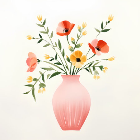 Vase with poppies and wildflowers. Vector illustration.の素材