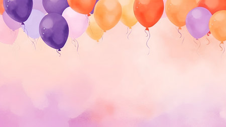 Colorful balloons on pastel watercolor background. Vector illustration.の素材