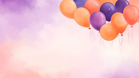 Colorful balloons on the watercolor sky background. Vector illustration.の素材