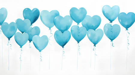 Blue heart-shaped balloons on white background. 3D illustration.の素材