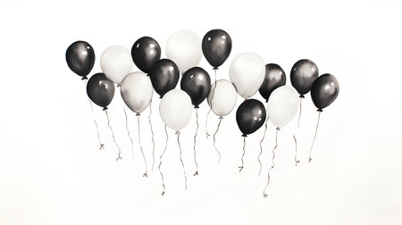 Black and white balloons isolated on white background. 3D illustration.の素材