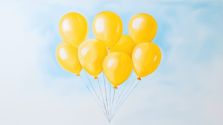 illustration of yellow balloons on a blue background with space for textの素材