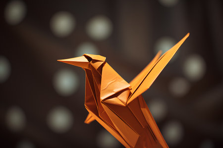 Origami paper bird on bokeh background. 3d renderingの素材