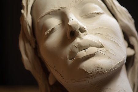 sculpture of the face of a woman close-up.の素材