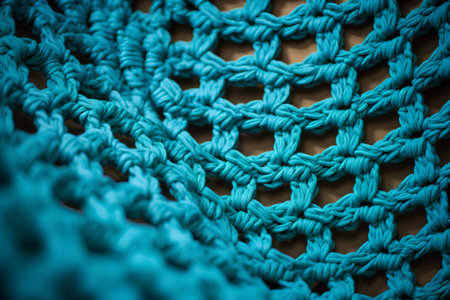 Blue knitted pattern on a brown background. Close-up.の素材