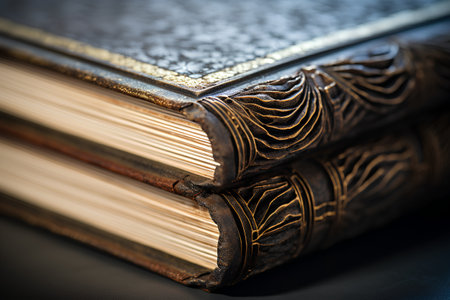 Close up of an old book. Shallow depth of field.の素材