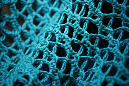 Closeup of a blue knitted scarf. Shallow depth of field. Toned.の素材
