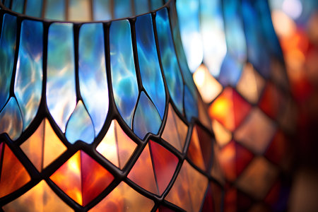 Colorful stained glass window. Abstract background. Shallow depth of field.の素材