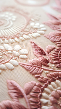 Closeup detail of pink and white fabric texture background. Vintage tone.の素材