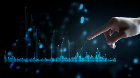 hand touching business chart on a touch screen interface. 3d renderingの素材