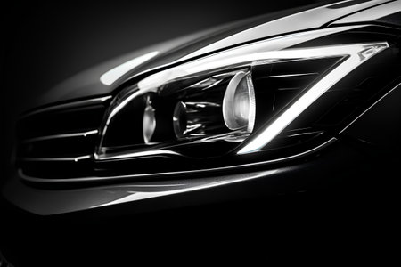 headlight of a modern car on a black background. 3d renderingの素材