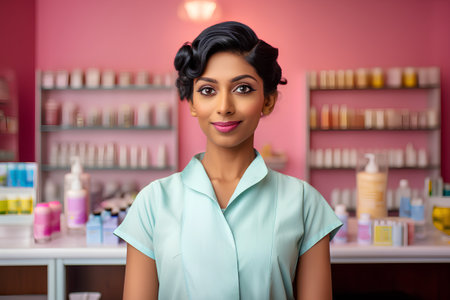 Portrait of a beautiful young woman in a beauty salon. Beauty concept.の素材