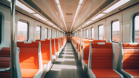 Interior of a modern train with empty seats. 3d renderingの素材